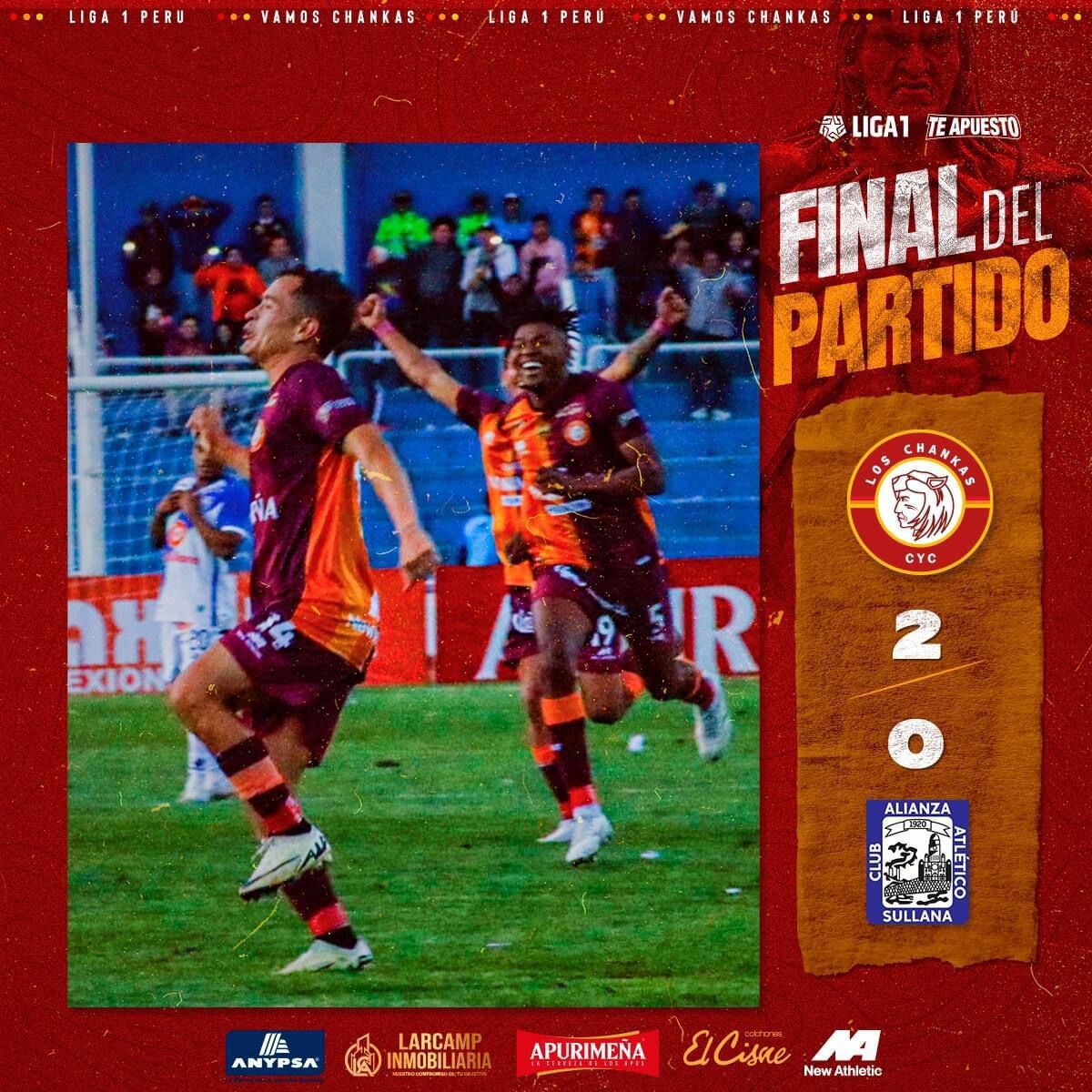 Los Chankas vienen de vencer 2-0 a Alianza Atlético en la fecha 16 del Torneo Apertura.