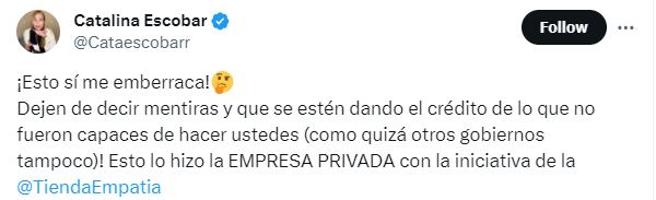 La empresaria Catalina Escobar arremetió contra el Gobierno nacional por un trino de Wilson Arias- crédito @Cataescobarr/X