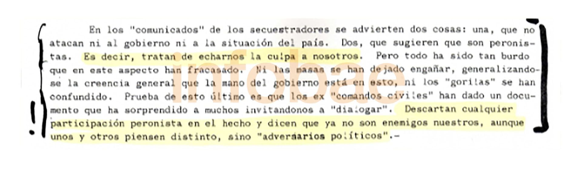 Párrafo de la carta de Paladino a Pérón del 3 de junio de 1970