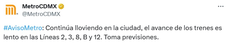 Avance en tiempo real de los trenes del Sistema de Transporte Colectivo (STC) capitalino. (TW Metro CDMX)