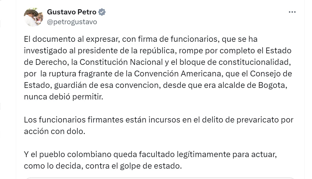 El presidente Gustavo Petro aseguró que el CNE está violando el Estado de derecho - crédito @petrogustavo/X