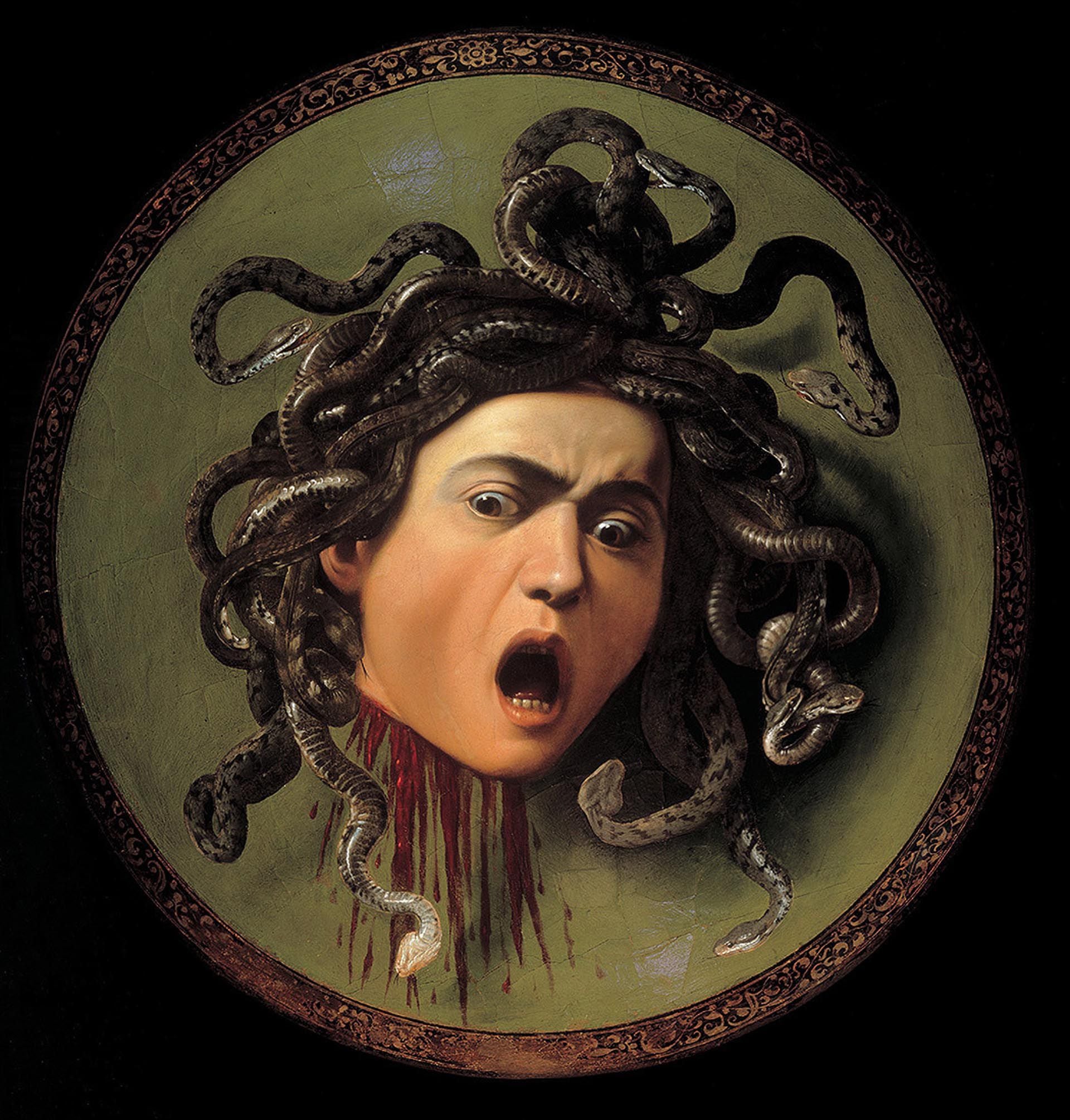 "La cabeza de Medusa" se exhibe en la Galería de los Uffizi, Florencia, Italia 