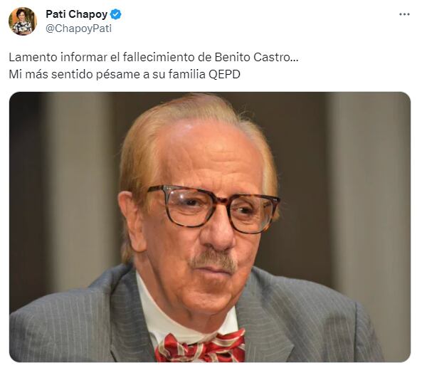 El icónico actor Benito Castro, conocido por su humor y drama, falleció a los 68 años (@ChapoyPati)