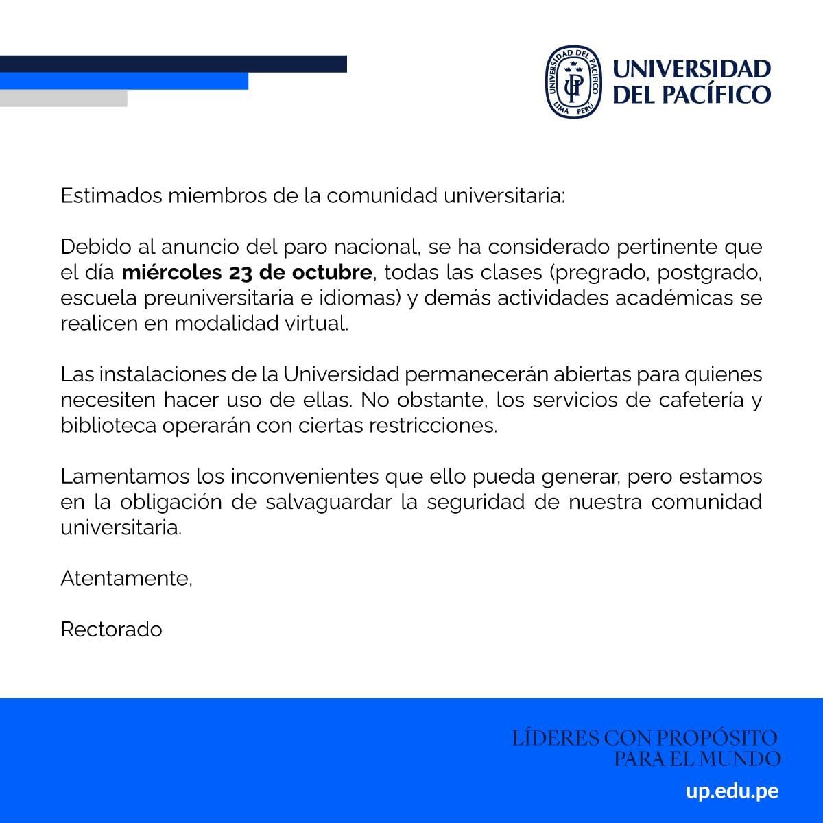 Comunicado de la U. del Pacífico.