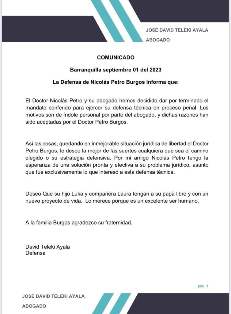 El abogado de Nicolás Petro renunció - crédito @davidteleki1/X