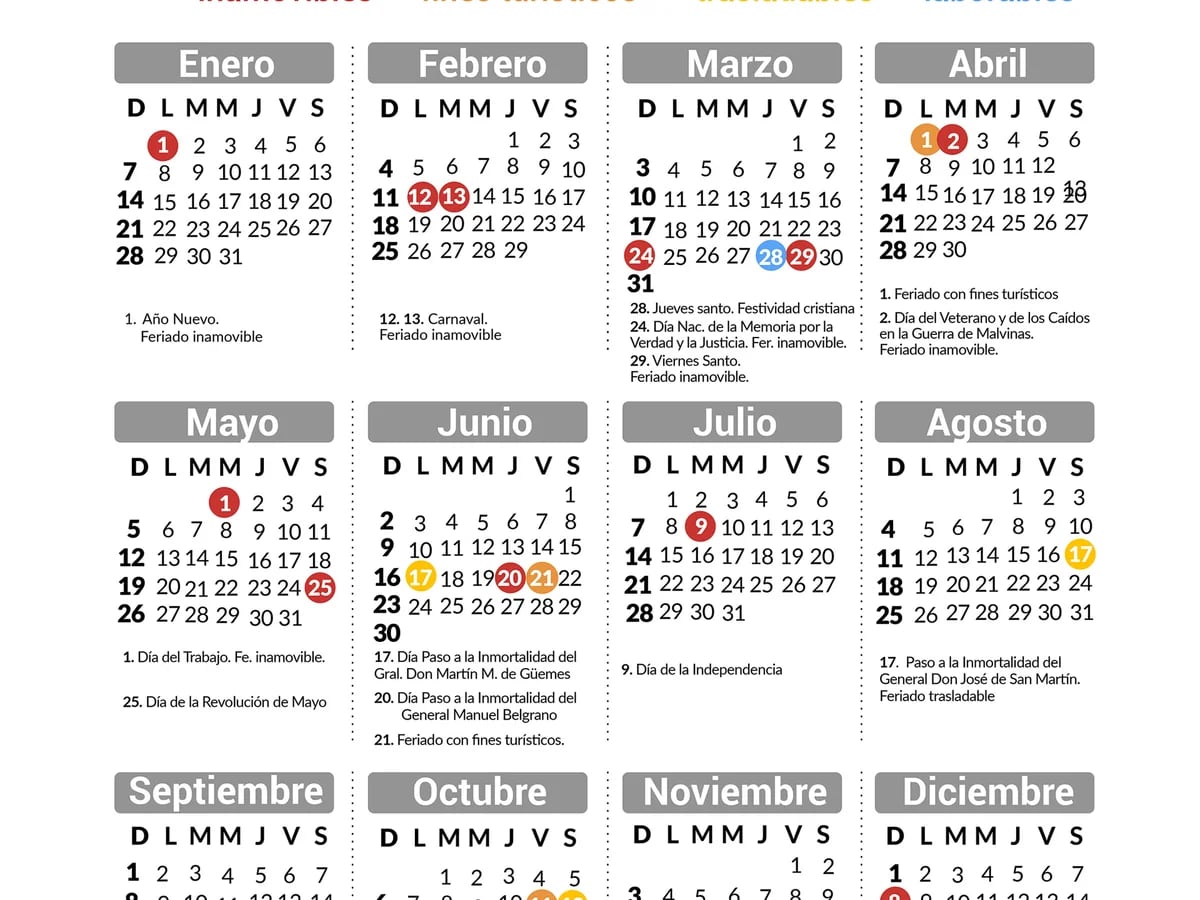 Calendario de feriados 2024: ¿cuántos fines de semana largos habrá? -  Infobae