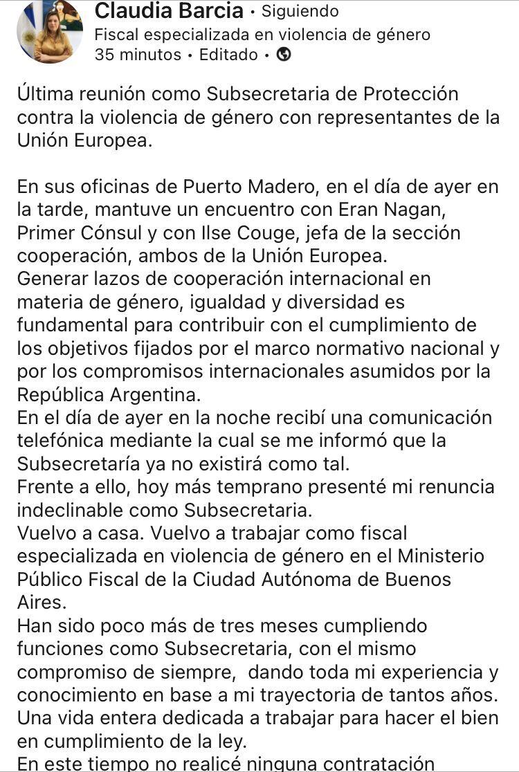 La publicación de Claudia Barcia
