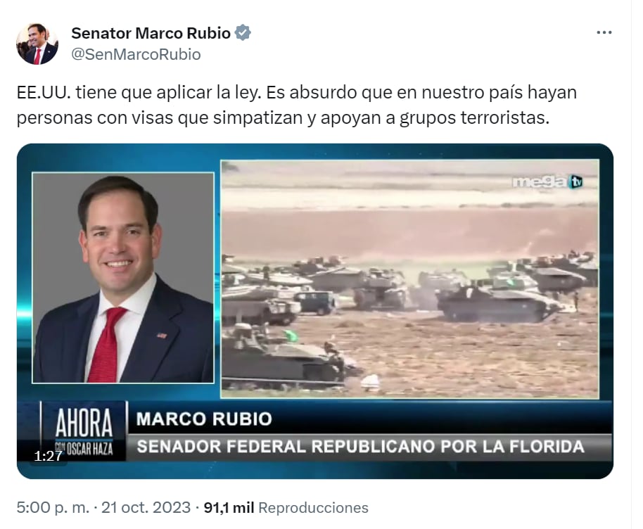 Marco Rubio pide que cancelen visas de quienes apoyan el terrorismo de Hamas - crédito red social X