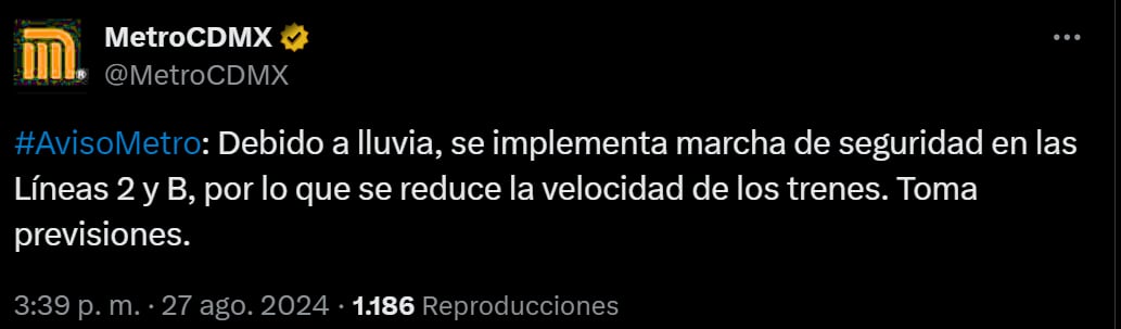 STC implementa marcha de seguridad en dos de sus Líneas. / @MetroCDMX