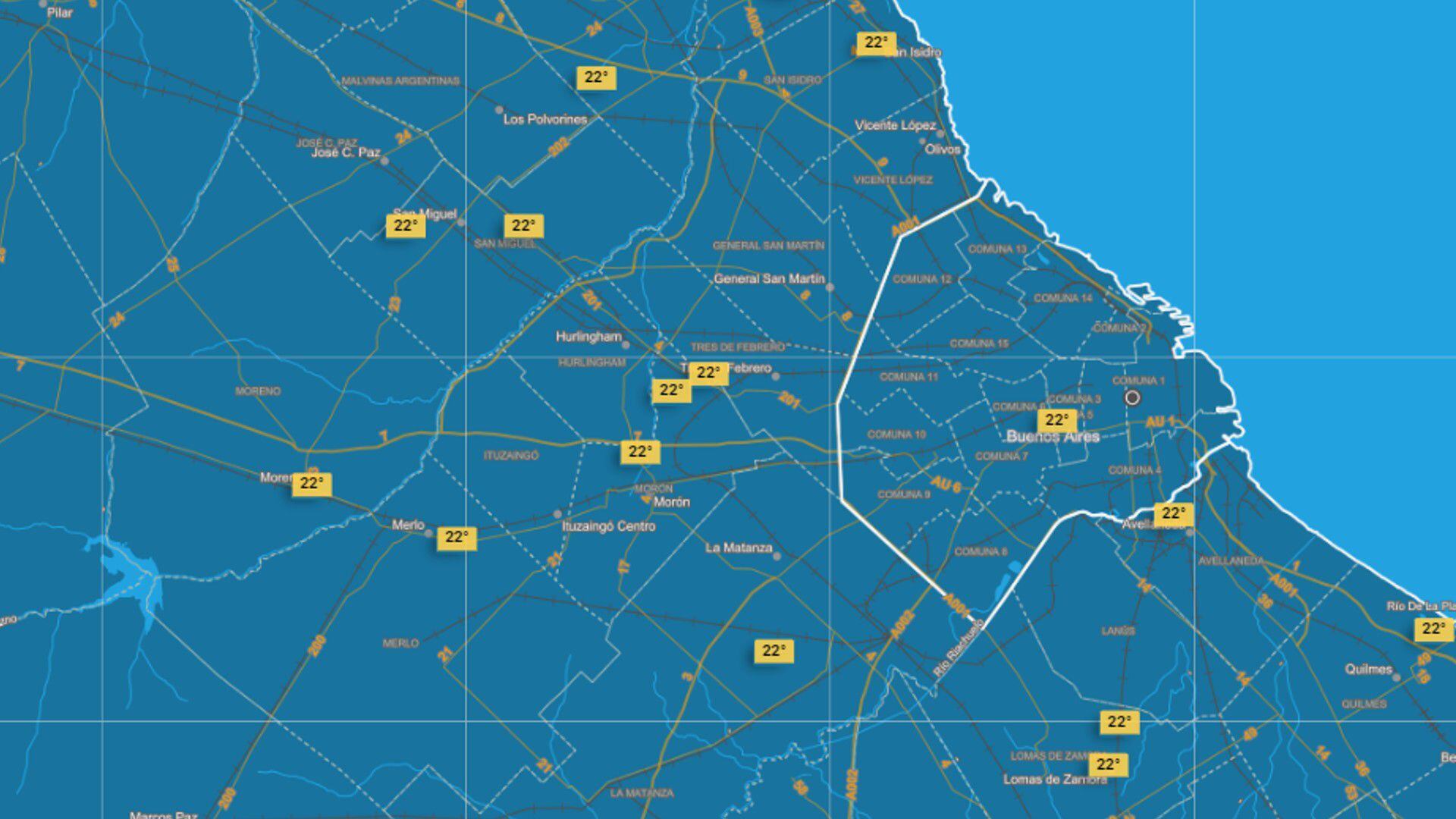 Mapa de temperaturas máximas previstas para el AMBA