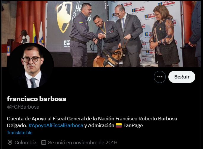 FanPage de apoyo al fiscal General Francisco Barbosa - crédito @FGFBarbosa/X