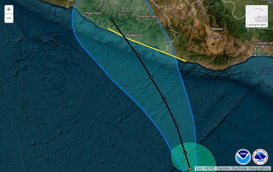 Posible trayectoria de la tormenta tropical Otis rumbo a Oaxaca y Guerrero.