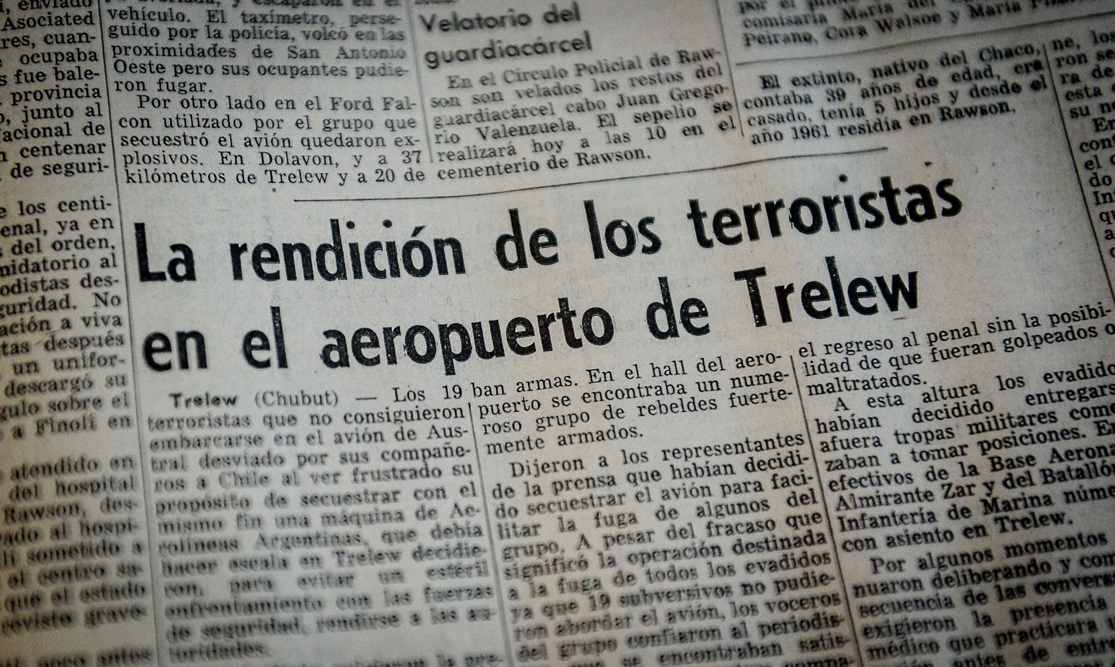 La rendición en el aeropuerto de Trelew, en los diarios