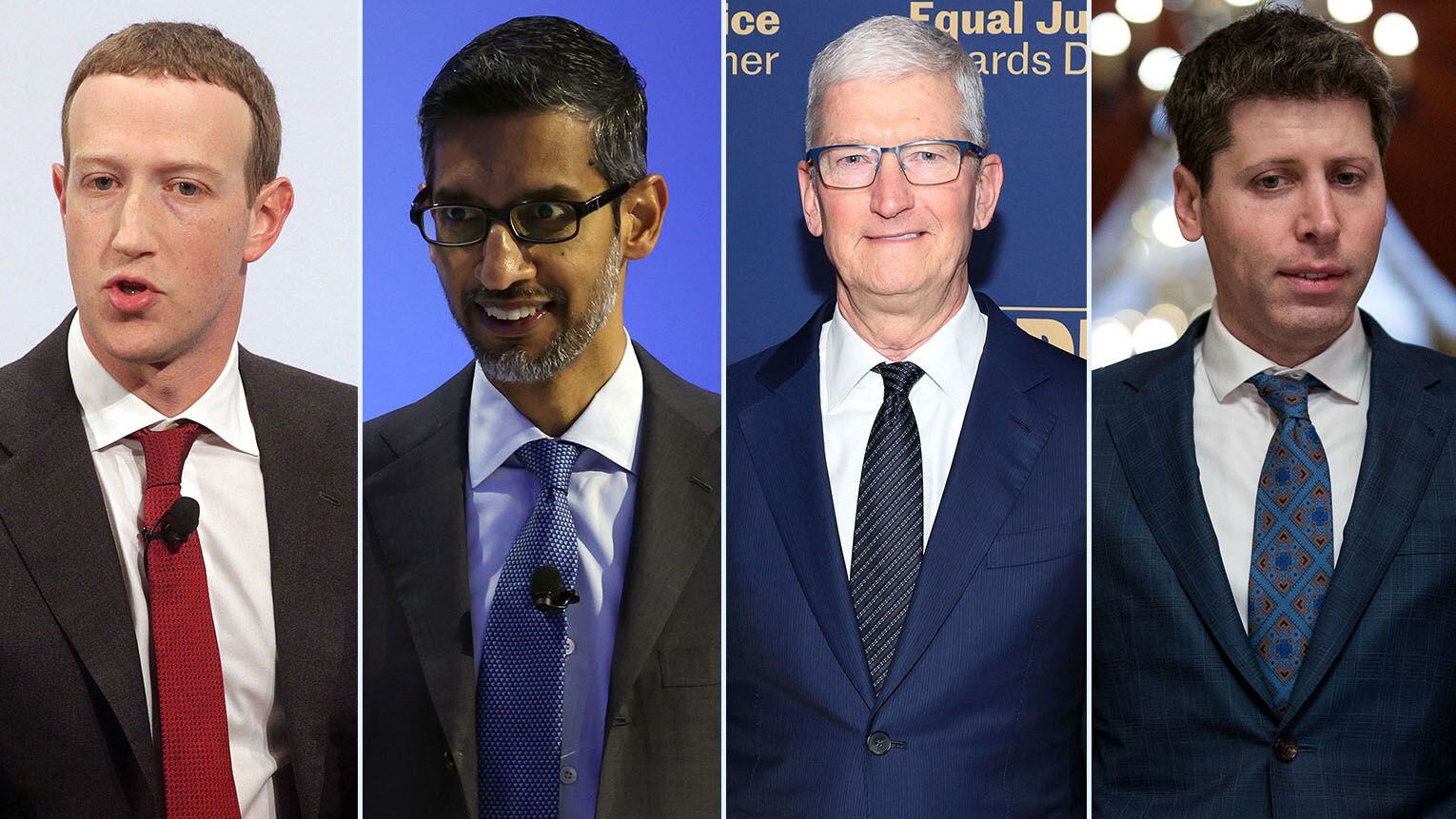 Mark Zuckerberg, Sundar Pichai, Tim Cook y Sam Altman