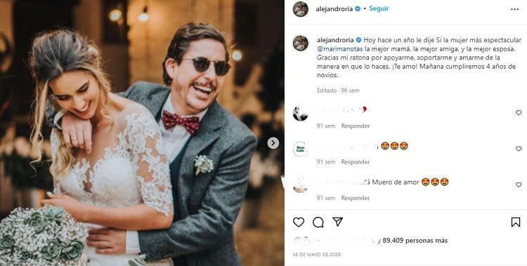 Il messaggio di Alejandro Riaño a Marialejandra Manotas per il suo anniversario. Foto: Instagram @alejandroria