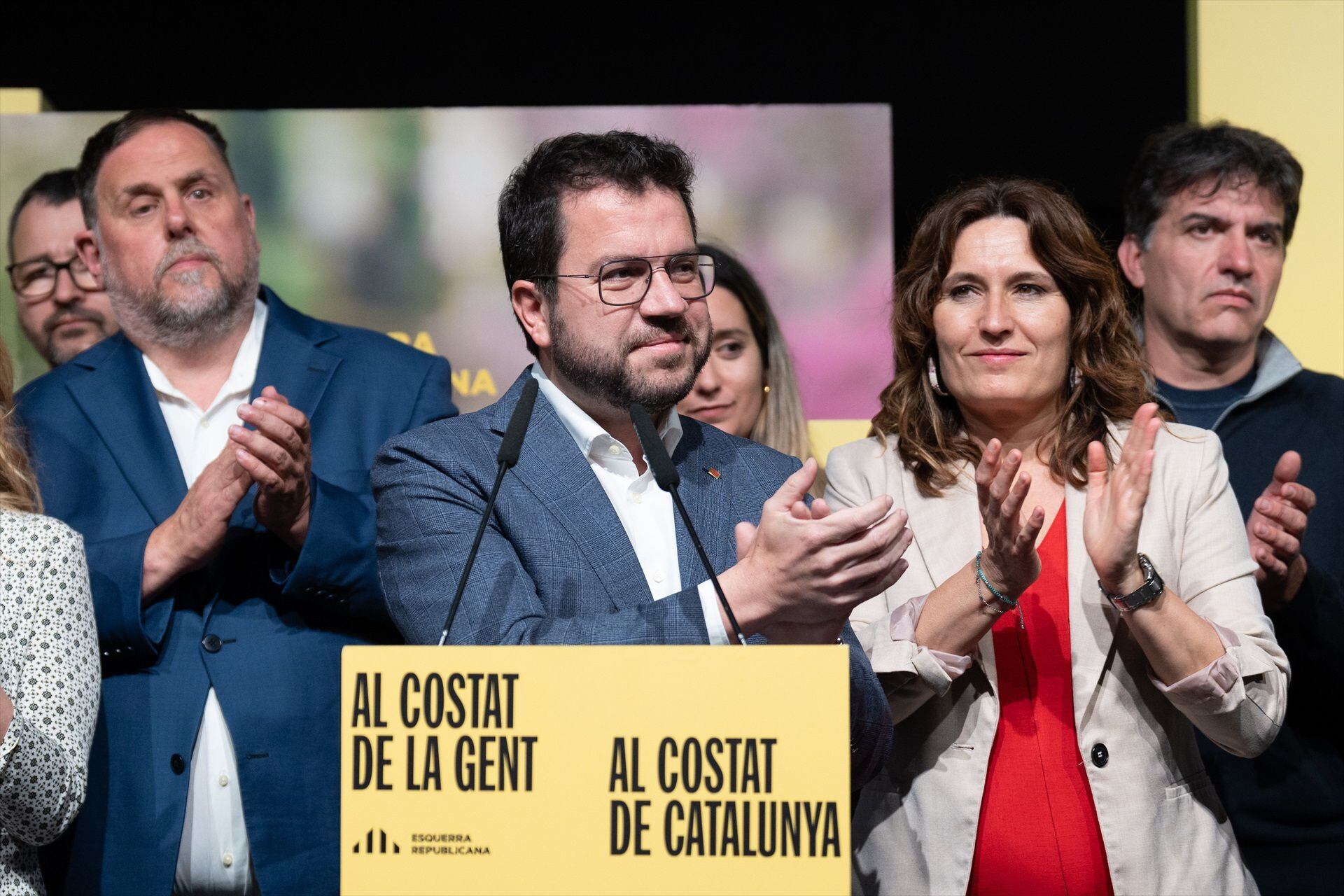 El actual presidente de la Generalitat y candidato de ERC, Pere Aragonès, comparece tras conocer los resultados