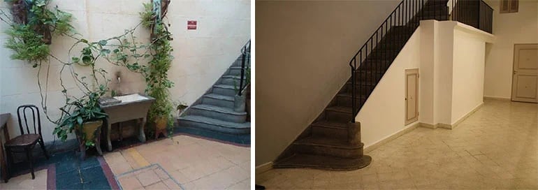 El antes y el después: el patio cubierto y la escalera de la casa del Abasto.