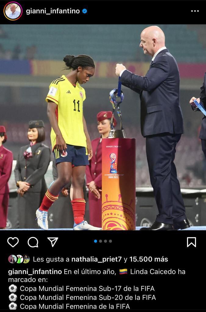 El presidente de la Fifa se rindió a los logros de la jugadora de 18 años. Imagen: gianni_infantino/Instagram