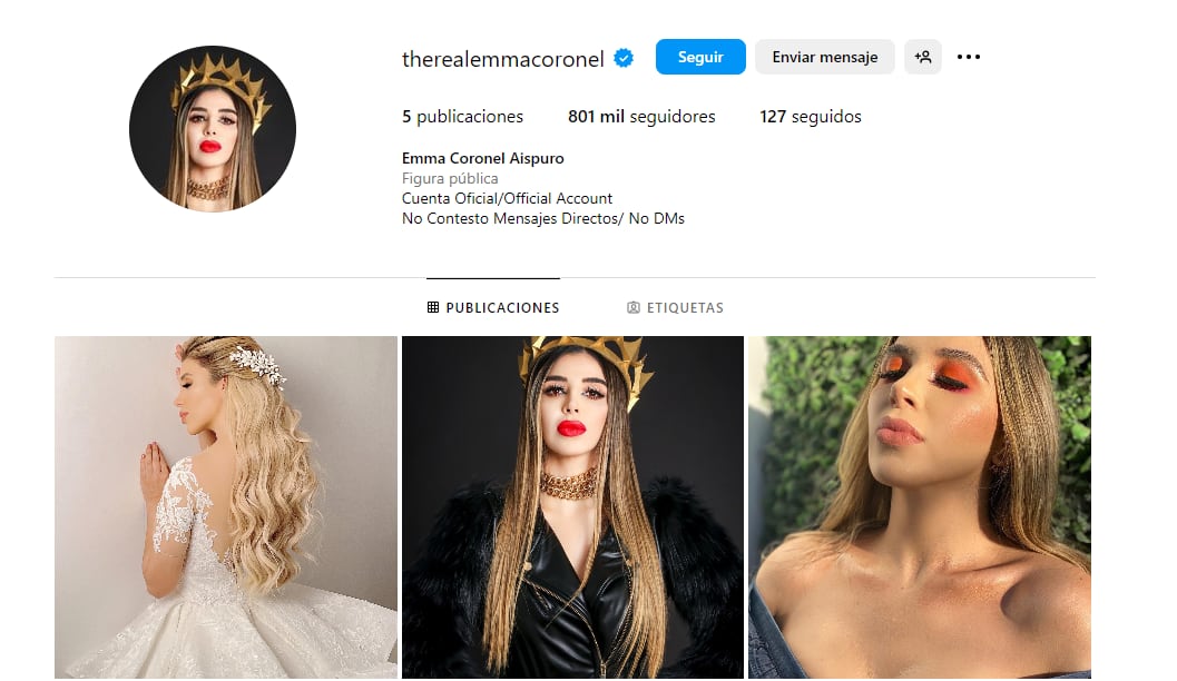 La primera cuenta de Emma Coronel en Instagram acumula más de 800 mil seguidores (Foto: Instagram/therealemmacoronel)