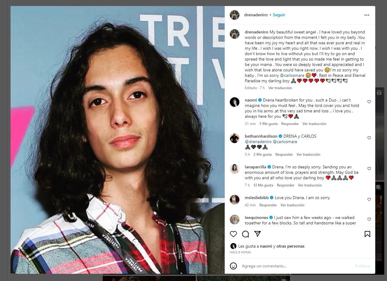 Drena De Niro, madre de Leandro, compartió un emotivo mensaje para su hijo (Instagram)