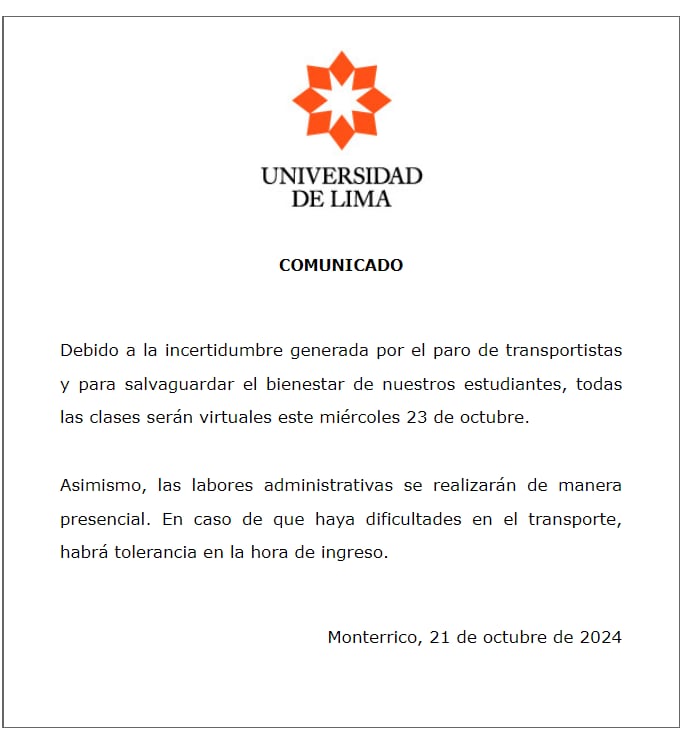 Comunicado de la U. de Lima.