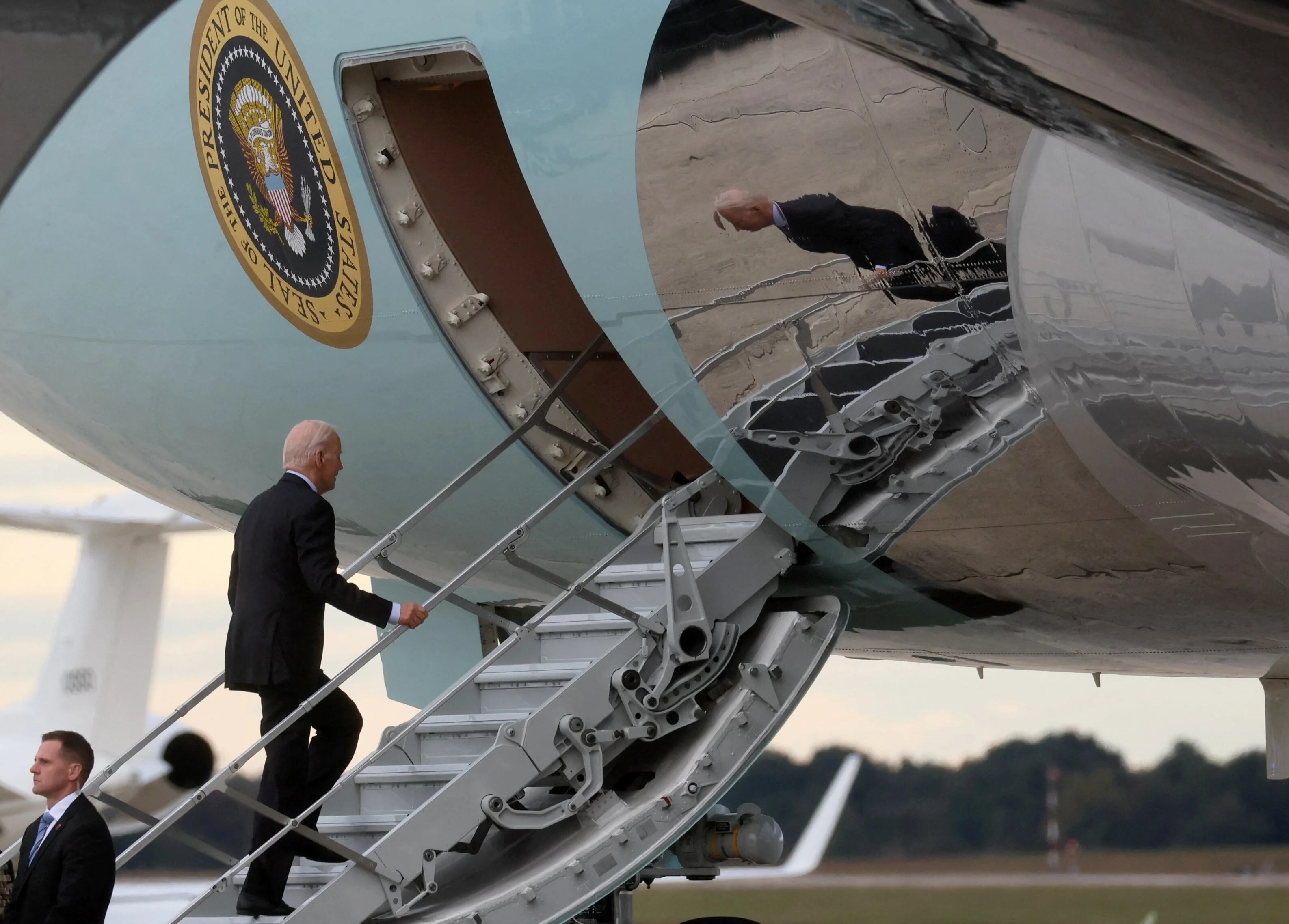 U.S. President Joe Biden boards Air Force One for travel to Tel Aviv, Israel, from Joint Base Andrews, Maryland, U.S., October 17, 2023. REUTERS/Leah Millis