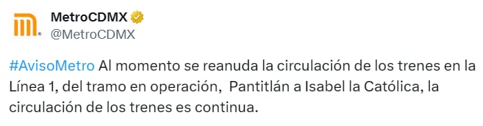 Estado en tiempo real de las diversas líneas del Sistema de Transporte Colectivo (STC) capitalino. (TW Metro CDMX)