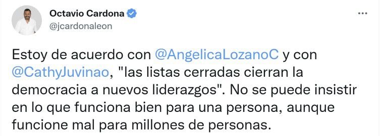 Representante Octavio Cardona del partido Liberal sobre las listas cerradas de la reforma política