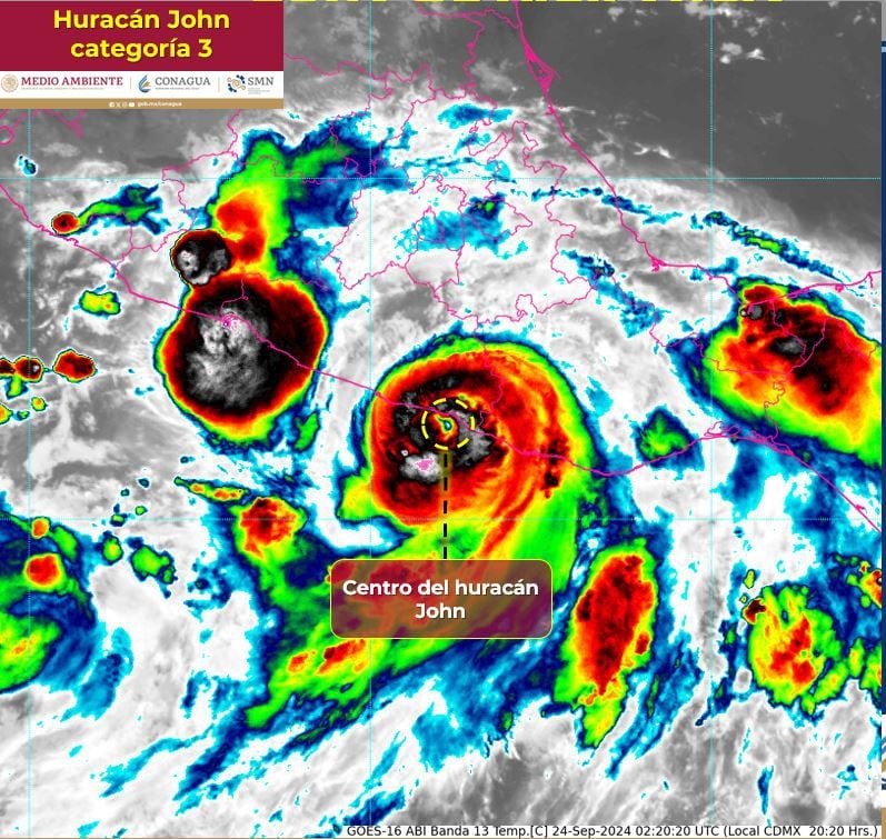 El huracán John tocará tierra como categoría tres (X/ @conagua_clima)