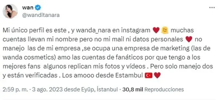 La aclaración de Wanda Nara tras la acusación de utilizar perfiles falsos en las redes sociales (Twitter)