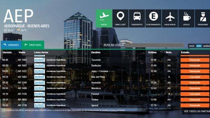 La página web de Aeropuertos Argentina 2000 muestra decenas de demoras y cancelaciones esta mañana