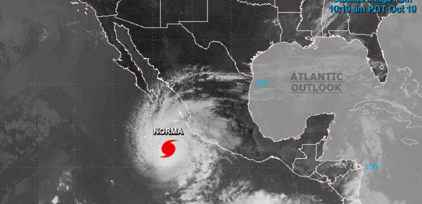 Esta es la ubicación actual del huracán Norma. Foto: Centro Nacional de Huracanes de EU