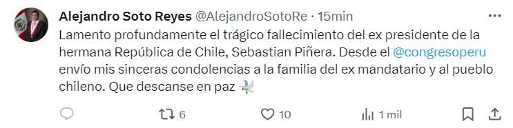 Pronunciamiento del titular del Poder Legislativo peruano. | Alejandro Soto