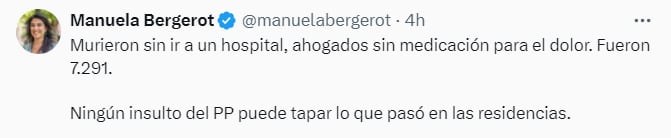 Declaraciones de la diputada de la Asamblea de Madrid, Manuela Bergerot, en Twitter (@manuelabergerot/X)