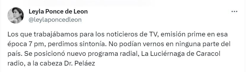 Publicación de Leyla Ponce de León,  consultora de comunicaciones - crédito @LeylaPonceDLeon/X