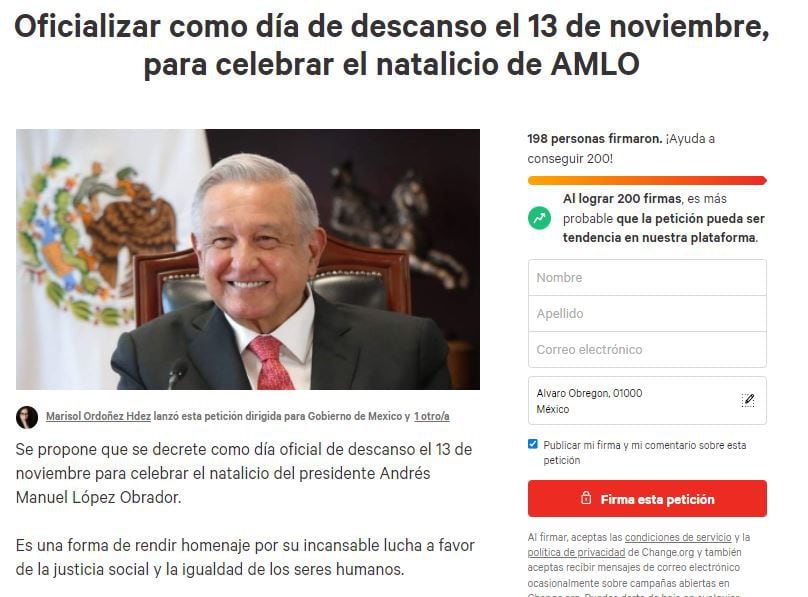 They ask that AMLO's birthday be a national rest (Photo: Change.org)