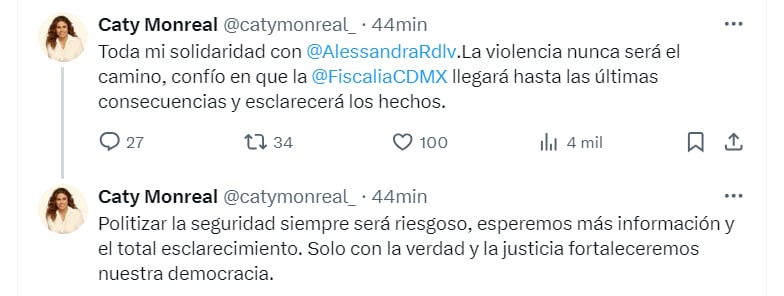Catalina Monreal, candidata a la alcaldía Cuauhtémoc, dice confiar en la Fiscalía para esclarecer los hechos ocurridos ayer a Alessandra Rojo (Captura de Pantalla)
