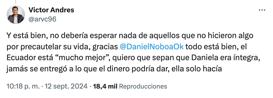 Una de las publicaciones del hermano de María Daniela Icaza.