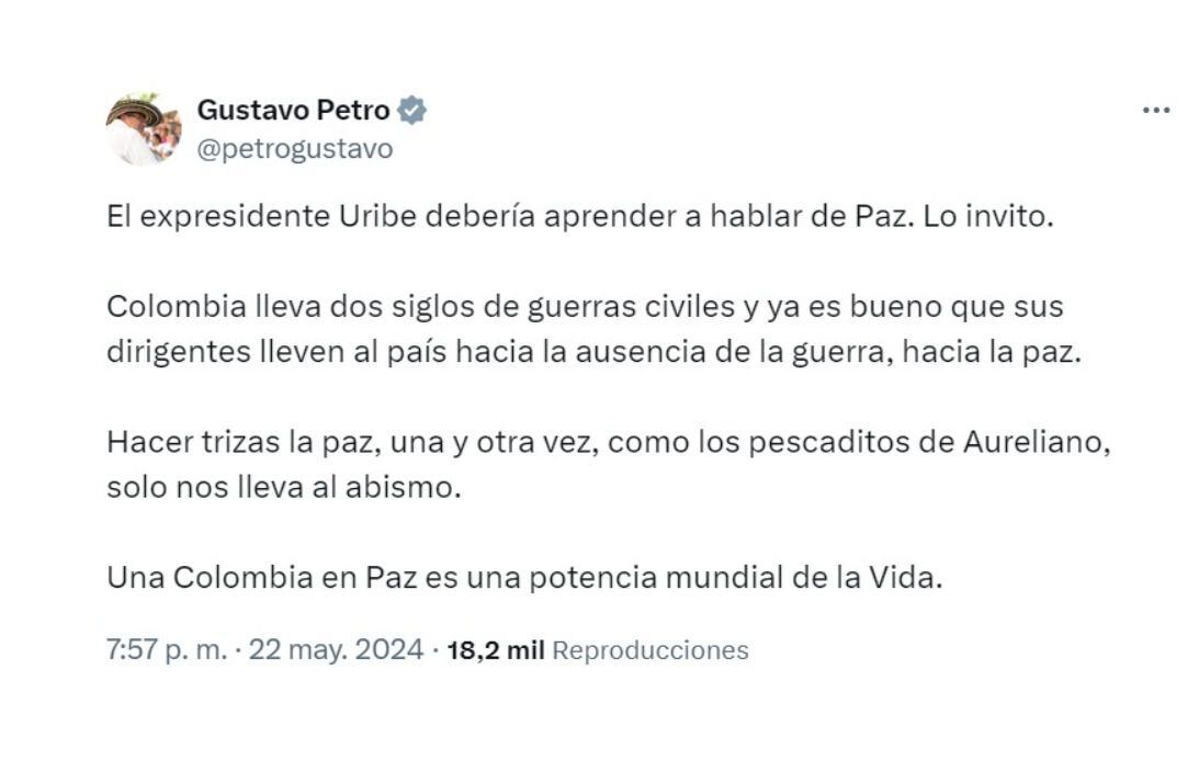 Gustavo Petro y su respuesta a Álvaro Uribe