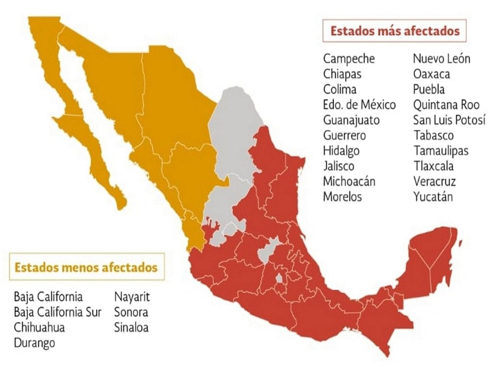 Estados afectados por la canícula (Cenapred)