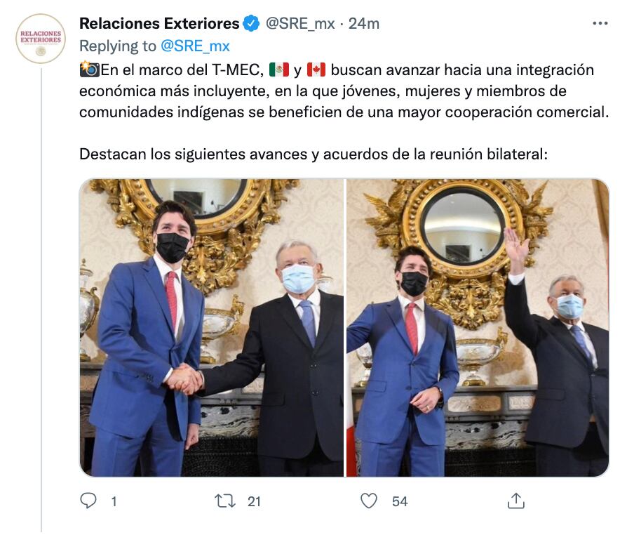 SRE Reunión AMLO Trudeau