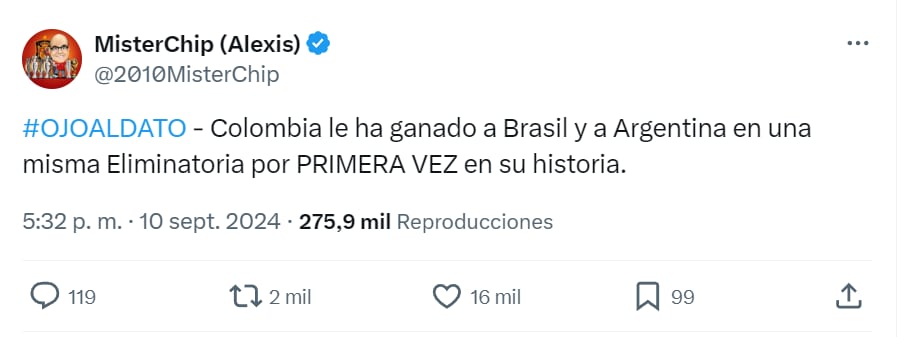 Colombia sigue haciendo historia con Néstor Lorenzo - crédito @2010MisterChip/X