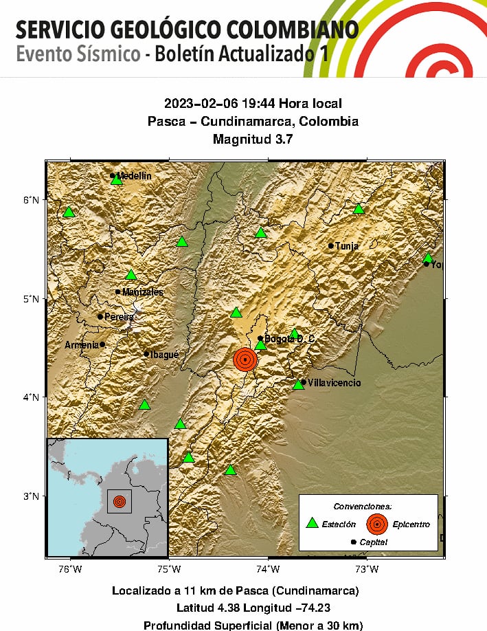 El servicio Geologico Colombiano, actualizò su boletin referente al evento sismico. Cortesia: SGC