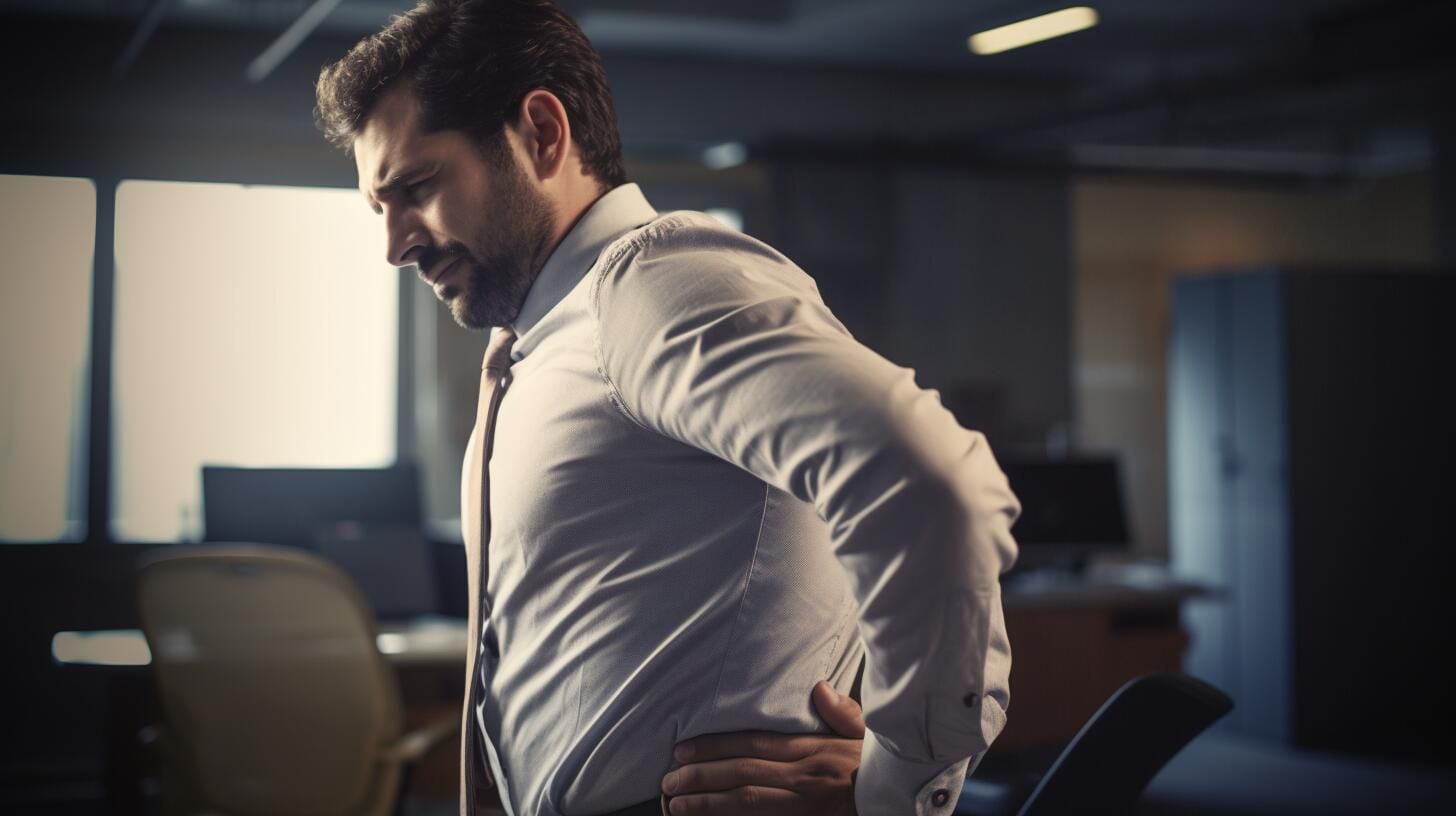 Hombre experimenta dolor en la cintura debido al sedentarismo y la mala postura. Prioriza la salud corporal con ejercicios para aliviar dolores musculares y mejorar tu bienestar diario. (Imagen Ilustrativa Infobae)