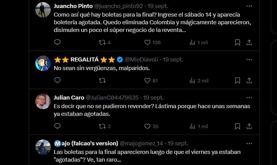 Aficionados en redes sociales lanzaron críticas a la Federación Colombiana de Fútbol por la sorpresiva aparición de boletas para la final del Mundial Femenino sub-20 - crédito X