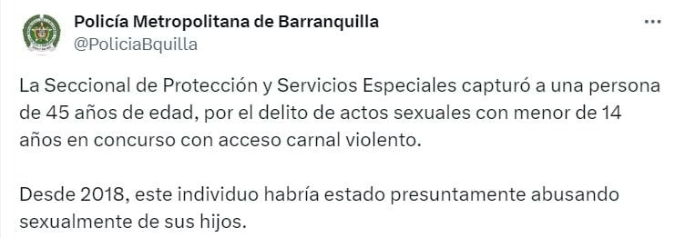 Así lo informó la Policía Metropolitana de Barranquilla - crédito captura de pantalla