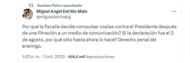 El abogado del Río Malo cuestionó la compulsa de copias que hizo la Fiscalía - @migueldelrioabg/X