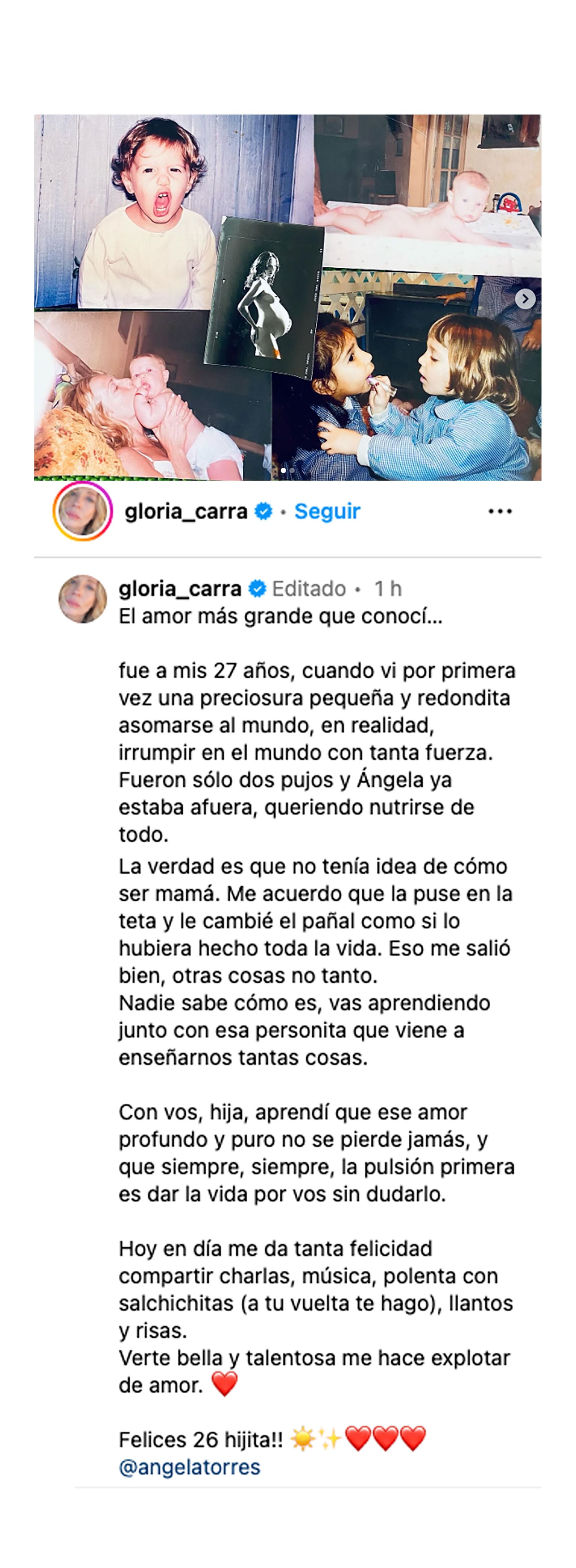 El mensaje de Gloria Carrá para Ángela Torres por su cumpleaños (Instagram)