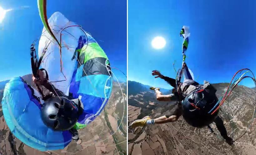 Kevin Philipp, deportista en parapente, se enredó en su paracaídas y se salvó en el último segundo (Foto: Youtube/Kevin  Philipp)