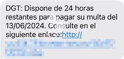 Mensaje de texto que pretende suplantar a la DGT (INCIBE)